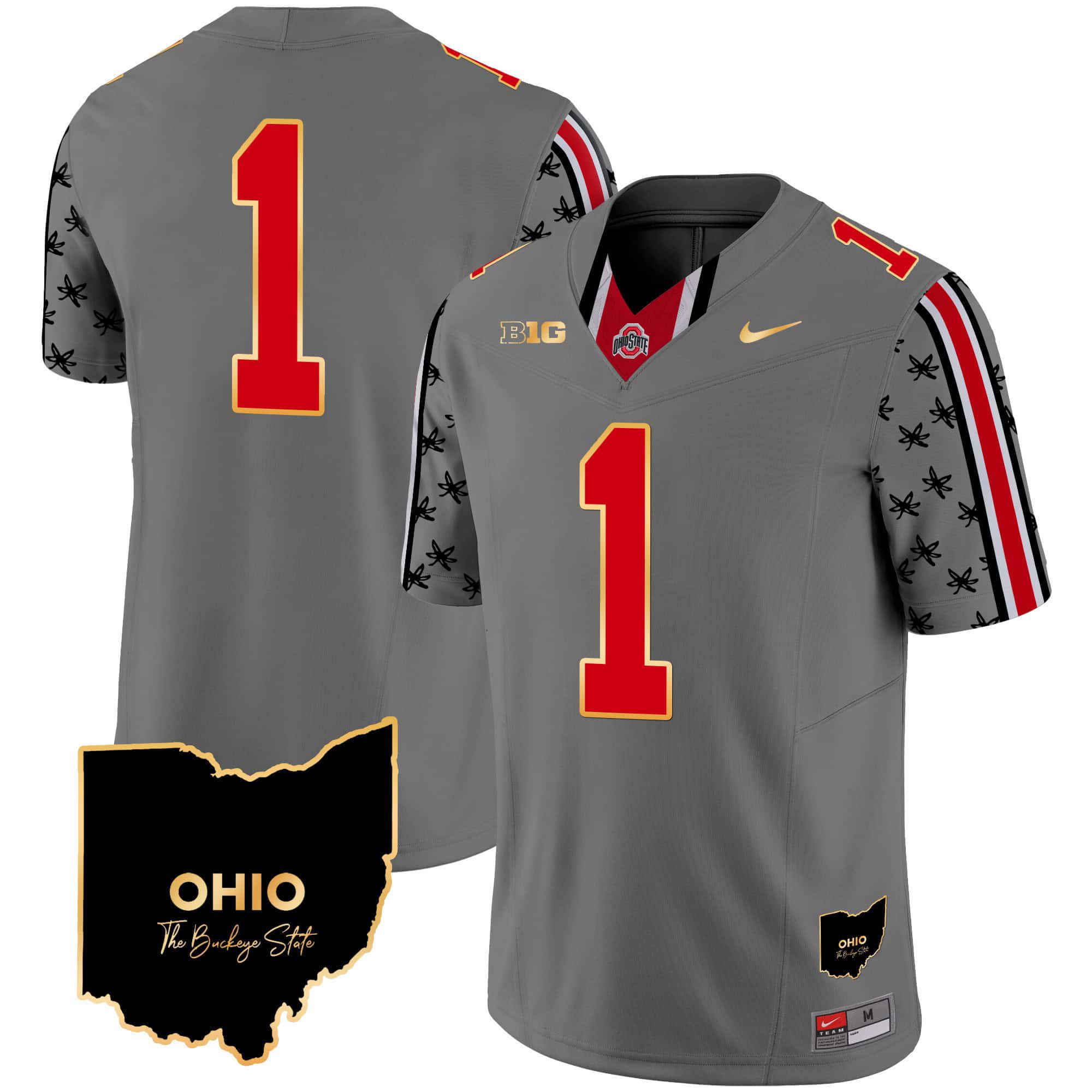 Men Ohio State Buckeyes #1 No Name Grey 2024 Nike Home Patch Gold Trim Vapor Limited NCAA Jersey->indianapolis colts->NFL Jersey
